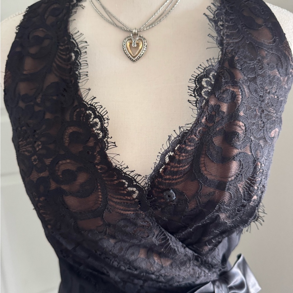BB Collections Elegant Black Lace Dress with Satin Bow - Picture 2 of 6
